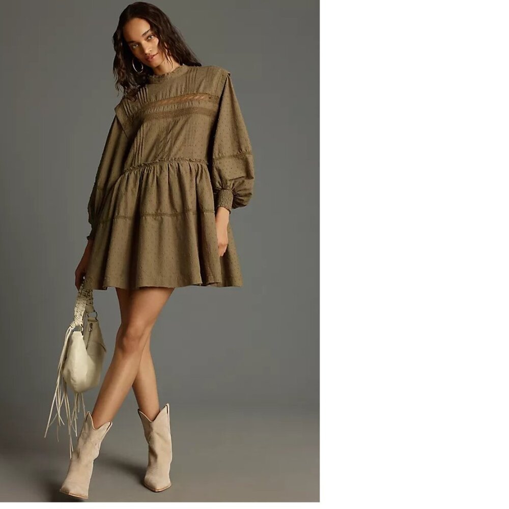 Anthropologie Pilcro Long-Sleeve Mock-Neck Swing Mini Dress size  XS